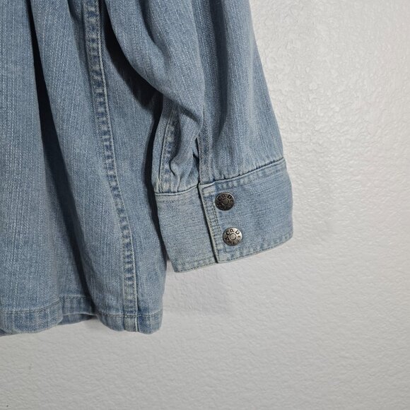 Denim & Co. Jacket Women Plus Size 2X Blue Long Sleeve Embroidered Floral Button - Picture 9 of 11